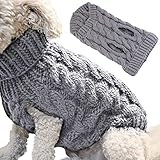 Petyoung Hundepullover Weste Warmer Mantel Haustier weiche Strickwolle Winter Pullover gestrickt Häkeln Mantel Kleidung für kleine mittlere große Hunde (M, Grau)