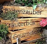 Blumenkasten aus massiven Holz mit verschiedenen Schriftzügen - Farbe: geflammt - Maße (HxBxT): 12 cm x 70 cm x 15 cm - hübsche Blumenkisten für Balkon, Garten oder im Haus (Gourmetkiste (Geflammt))