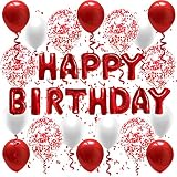Premium Set, Geburtstagsdeko Mädchen, Happy Birthday Ballon in Rot, Geburtstagsgirlande, Happy Birthday Girlande, Deko Geburtstag