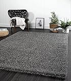 the carpet Port Moderner Hochflor Shaggy Wohnzimmer Teppich Soft Garn Einfarbig Anthrazit Größe: 160x220