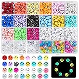 480 Stück Smiley Perlen, Caffox Bunte Smiley Perlen Acryl Leuchtperlen DIY Bastelperlen zum Auffädeln Schmuck Basteln Zubehör für Armbänder, Ohrringe, Halsketten, Geschenk