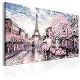 murando - Bilder 120x80 cm Vlies Leinwandbild 1 TLG Kunstdruck modern Wandbilder XXL Wanddekoration Design Wand Bild - Paris Frankreich Eiffelturm Landschaft wie gemalt Rose d-B-0147-b