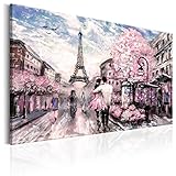 murando - Bilder 90x60 cm Vlies Leinwandbild 1 TLG Kunstdruck modern Wandbilder XXL Wanddekoration Design Wand Bild - Paris Frankreich Eiffelturm Landschaft wie gemalt Rose d-B-0147-b