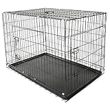 TRESKO Hundekäfig 120 x 75 x 81 cm faltbar mit 2 Türen | Transportkäfig Auto | Hundebox mit Bodenschale | Transportbox Drahtkäfig