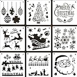 LLGLEU 9 Stück 20x20cm Weihnachten Schablonen-Set, Kunststoff Zeichenschablonen Plastik Vorlage Geschenkkarten DIY Kartenbasteln Bullet Journal Wand Dek