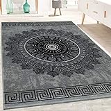 Paco Home Designer Teppich Wohnzimmer Mandala Muster Kurzflor Barock Stil In Grau Schwarz, Grösse:60x100