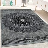 Paco Home Designer Teppich Wohnzimmer Mandala Muster Kurzflor Barock Stil In Grau Schwarz, Grösse:60x100