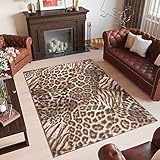 TAPISO Scarlet Deluxe Teppich Wohnzimmer Schlafzimmer Afrika Tiermotiv Leopard Tiger Braun Hellbraun Modern Design 160 x 230