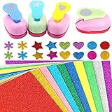 Papierstanzer Liuer 4PCS Motivstanzer Motivlocher Stanzer Set mit 10 Schaum Glitzerfolie Selbstklebend Papier Papierstanzer für Bastelarbeiten,Grußkarten,Fotoalben,Tischkarten,Scrapbooking