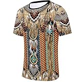 T-Shirt Männer Frühling Sommer Lässig Schlank Ethnischer Stil 3D Gedruckte Kurzarm Top Bluse (L,15Khaki)