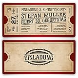 Einladungskarten zum Geburtstag (30 Stück) als Eintrittskarte im Vintage Ticket Look in R