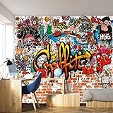 Fototapete Graffiti 366 x 254 cm Kinderzimmer Steinwand bunt Jungen Steine Grafitti ink