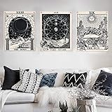 Alishomtll Tarot Wandbehang Wandteppich Set, Sonne Mond und Stern Wandtuch mit Nägel, Schwarz Weiß Baumwollleinen, 40 x 50