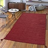 TT Home Handwebteppich Wohnzimmer Natur Webteppich Kelim Modern Baumwolle In Rot, Größe:120x170