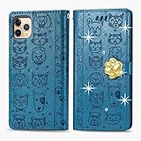 Suhctup Flip hülle kompatibel Samsung Galaxy Grand Prime, Katzen Hundemuster PU Leder case Mit Kartenschlitz-Halterung Funktion stoßfest Handyhülle funkelnd Diamant Cover Brieftasche Hülle-B