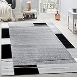 Paco Home Designer Teppich Wohnzimmer Teppich Bordüre in Grau Schwarz Creme Preishammer, Grösse:80x150
