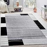 Paco Home Designer Teppich Wohnzimmer Teppich Bordüre in Grau Schwarz Creme Preishammer, Grösse:160x220