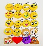 CHSYOO 20 Stücke Mini Emoji Schlüsselanhänger Durchmesser 5cm Smileys Plüsch Kissen Stil Tasche Anhänger, Geschenk für Geburtstag Kinderparty Babyparty Garten Party