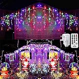 Geemoo Eiszapfenlichter für den Außenbereich, 9 m, 360 LEDs, mehrfarbig, 60 Tropfen, 8 Modi, anschließbare Eiszapfen-Lichterkette, Netzbetrieb, für Party, Urlaub, Outdoor, Weihnachtsdek