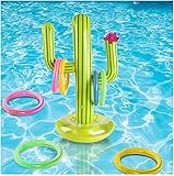 Schwimmreifen Aufblasbarer Kaktus Ring Toss Spiel Kinder Erwachsene - 8 * 10 cm Aufblasbare Pool Spielzeug Floating Swimmingpool Spiel Spielzeug mit 4 Ringen, für Swimmingpool, Sommerparty, Strandp