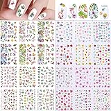 Nagelsticker,24 Blatt Nail Art Sticker 3D Wasser transfer Nagelaufkleber, Flamingo Blume nageldesign zubehör für Damen M