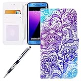 Kompatibel mit Galaxy S7 Edge Hülle Galaxy S7 Edge Lederhülle Muster Pu Leder Brieftasche Hülle Flip Tasche Handyhülle Wallet Case Handy Schutzhülle Kunstleder Cover Lila Henna Mandala Tribal B