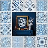 12 Set Geometrische Wand Schablonen Große Motive 30x30cm, efco Kunststoff Wiederverwendbare Waben Stencil Malerei Vorlagen für Wände Boden Fliesen Holz Möbel Scrapbook Tagebuch DIY Home Dek
