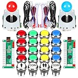 Fosiya 2 Spieler Arcade Joystick LED-Chrom-Drucktasten für PC MAME Raspberry Pi Video-Spiele Arcade Cabinet Parts (Gemischte Farbe)