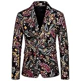 Yowablo Anzugjacke Slim Fit Sakko Herren Anzug Mantel Herrenmode Herbst Winter Retro Print Mode Warmer Mantel (3XL,3Schwarz)