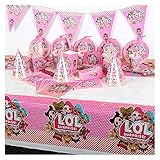 HEHXKJ Partybedarf 83 Teile/los Überraschung Puppen Theme Design Mädchen Geburtstagsfeier Spielzeug Papier Tasse Platte Serviette Hochzeit Geschenk Tasche Banner Dekoration Versorgung Besteck