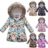 Winter Warm Mantel Baby Mädchen Junge Blumen Kapuze Winddicht Jacke mit Kunstfell Baumwolle Parka Gepolstert Overcoat Outwear Schneeanzug für 3-12 Jahre, beige, 3-4 J