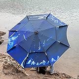 Refue 200cm Blauer Strandsonnenschirm für Strand, Angeln, Balkon, Picknick, Camping, höhenverstellbarer PU-Beschichtung Sonnenschirm mit Tragetasche 220/240/260cm (Size : 240cm/7.8ft)