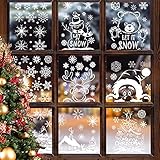 CheChury Wiederverwendbare Winterliche Fensterbilder Weiß Fensterbilder Weihnachten Fenstersticker Winter Statisch Haftende PVC Aufklebe Fensterdeko Elch Weihnachten Schneemann Schneeflocken F