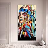 Karen Max Hochformat-Leinwandbild für Wohnzimmer, indische Frau, gefedert Stolz Gemälde, Heimdekoration, Bedruckt 80x160cm No F