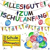 Daliyer Einschulung Schulanfang Deko, Einschulung Mädchen Junge deko, Alles Gute Zum Schulanfang Girlande+ 123 ABC Zuckertüte Girlande+ Folienballon+ Latex Ballons+ Bunte Konfetti B