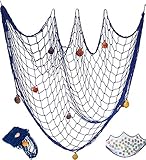 Tweal Dekoratives Fischernetz,Fischernetz Deko,Mediterranen Stil Fischerei Dekorative mit Farbigen Muscheln,für Wand Bar Party Decor Fotografie Dekoration 100 x 200 cm,B