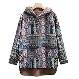 AFFGEQA Steppjacke Damen Ethno-Print Kapuzenjacke plus Samt Langärmeliger Mittellanger Mantel Blazer Elegant Langarm Bedruckte Sakko Mantel Herbst und W