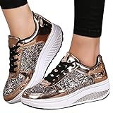 Sunnyuk Mode Schuche Damen Bunte Pailletten Freizeitschuhe Plateau Leichtgewichts Atmungsaktiv Fashion Elegante Lässige Sportschuhe Schütteln Aushöhlen Nettofläche Dicke Sohle Abrollsohle Sneak