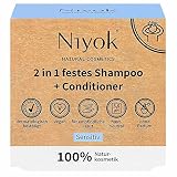 Niyok® 2 in 1 festes Shampoo und Conditioner | hautneutral pH 5,5 vegan plastikfrei | normales bis feines Haar | wie Haarseife Bio Naturkosmetik ohne Plastik | Sensitiv (80g)