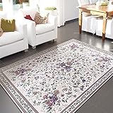 TALETA Aegean Teppich Orientalisch Aubussonn mit Blumenmuster Border Wohnzimmer Beige 160x230