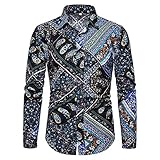 Hemd Herren Vintage Ethnischer Stil Drucken Langarmshirt Herren Slim Fit Hawaii Urlaub Sandstrand Style Hemd Herren Mode Klassische Kent Kragen Lassig Hemd H