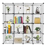 Metalldraht Regalsystem,16 Fächer Bücherregal Kleiderschrank, Würfelgröße 35 x 35 x 305cm,Steckregal für Spielzeug-Kleidung usw (Schwarz)