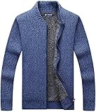 Herren Strickjacken Pullover Männer Dicke Wolle Slim Fleece Strickwaren Warm Stehkragen Pullover, Blaues Fleece., Groß