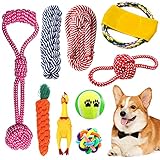BOZHZO Hundespielzeug Set, Welpenspielzeug Hund unzerstörbar für Zahnreinigung Geeignet, Hergestellt aus Natürlicher Baumwolle interaktives Pet Rope Spielzeug für kleine und mittelgroße Hunde 9 PCS
