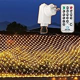 204 LEDs Lichternetz Außen, 3M x 2M Netz Lichterkette Stecker mit Fernbedienung 8 Modi Timer, Wasserdichte Mesh Lichtervorhang, für Christbaum Weihnachten Party Garten Innen Dekorationen, Warmweiß