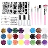 Tattoo Kinder Glitzer Tattoo Set, Emooqi Glitzer Gesicht Bunt Perfekte Temporäre Tattoos mit 24 Großen Glitzertuben & 143 Schablonen & 3 Glue & 5 Bürsten, Ostern für Kinder Ostergeschenke für k
