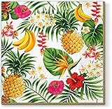 20 Servietten Tropische Früchte und Blätter/Sommer/Ananas/Banane 33x33