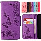 Yiizy Handyhülle für Lenovo K6 Hülle, Schmetterling Blume Entwurf PU Ledertasche Beutel Tasche Leder Haut Schale Skin Schutzhülle Cover Stehen Kartenhalter Stil Schutz (Lila)