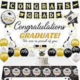 Zerodeco Abschlussfeier Party Dekoration Set, Congrats Grad Abschluss Girlande, Tischdeko, Foto Requisiten Hintergrund, Kuchen Topper, Fotorequisiten für Abitur Abschlussfeier Graduierung Party