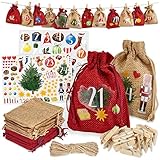 Adventskalender zum Befüllen: Schöner 2021 Jute Adventskalender zum Selbstbefüllen mit Beuteln, Stickern und Zahlen Aufkleber – Adventskalender zum Basteln – DIY Adventskalender Selber Befüllen LIVAI